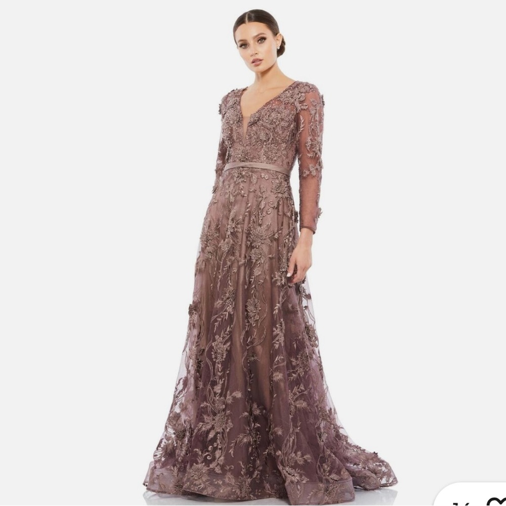 Mac Duggal Women's Sequined Long-Sleeve Gown - Chocolate - Size 10